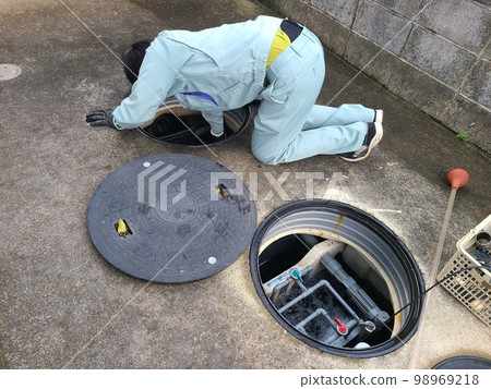Sewage treatment Statutory inspection of combined septic tank Material background Sewage treatment Statutory inspection of combined septic tank Material background 98969218
