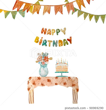 Flags happy birthday flags flower cake watercolor 98969290