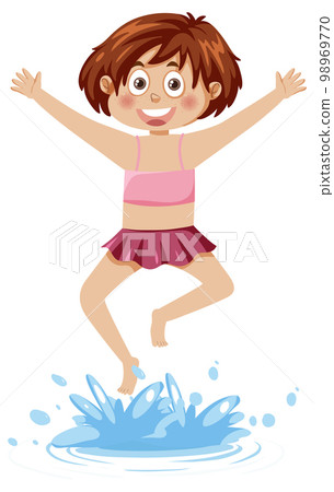 Summer girl jumping on splash water Summer girl jumping on splash water 98969770