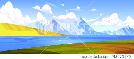 Nature landscape with mountains and lake 98970180