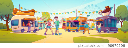 Street food market, fair in park with food trucks Street food market, fair in park with food trucks 98970206
