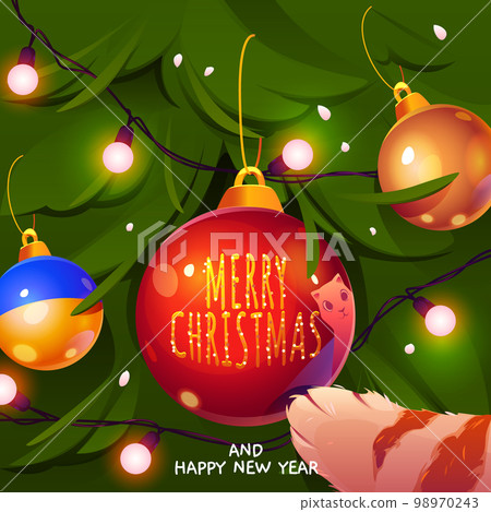 Merry Christmas and Happy New Year greeting card 98970243