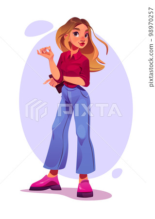 Cartoon beautiful girl with blonde hair portrait 98970257