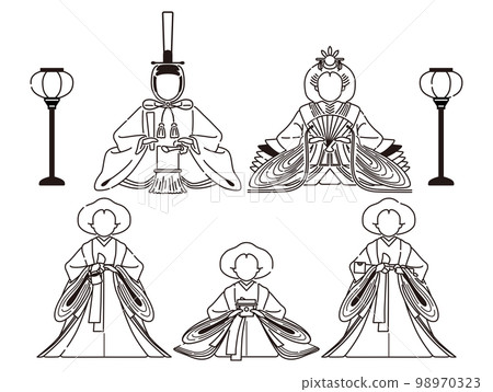 Hina dolls, emperor and emperor, hina dolls, three court ladies (line drawing) Hina dolls, emperor and emperor, hina dolls, three court ladies (line drawing) 98970323