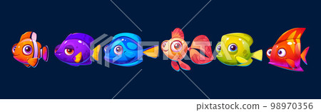Cute cartoon fish isolated underwater characters 98970356