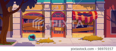 Abandoned cafe after bankruptcy, closure 98970357