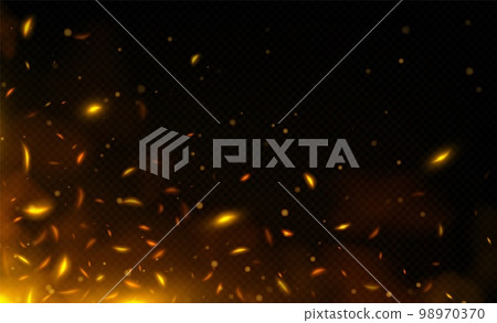 Realistic fire sparks orange flame light and smoke Realistic fire sparks orange flame light and smoke 98970370