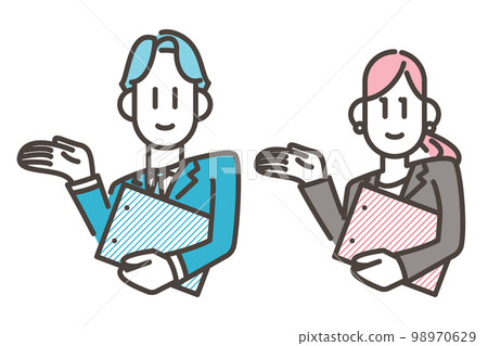 Men and women business people who guide, introduce, and propose [vector illustration material] 98970629