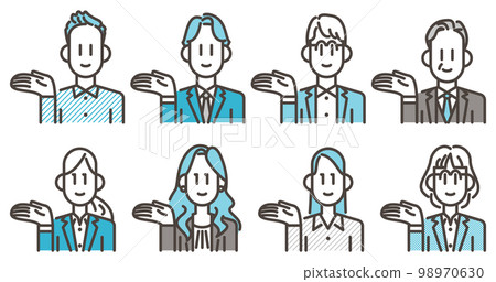 Men and women business people who guide, introduce, and propose [vector illustration material] 98970630