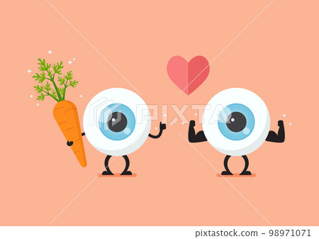 Eye balls holding fresh carrot 98971071