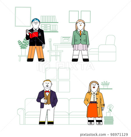 Illustration set of a family with middle and high school students Illustration set of a family with middle and high school students 98971129
