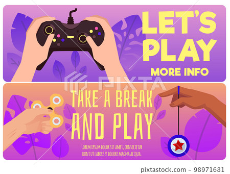 Games advertising web banners set, cartoon flat vector illustration. 98971681