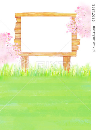 藍天、櫻花和佈告欄水彩插圖 藍天、櫻花和佈告欄水彩插圖 98971868