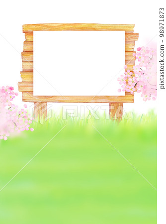 藍天、櫻花和佈告欄水彩插圖 藍天、櫻花和佈告欄水彩插圖 98971873