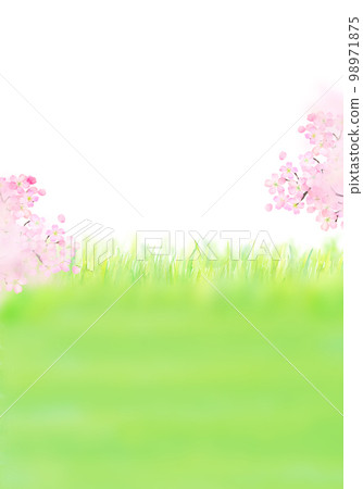 藍天、櫻花和佈告欄水彩插圖 98971875