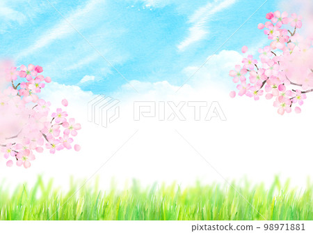 藍天、櫻花和佈告欄水彩插圖 藍天、櫻花和佈告欄水彩插圖 98971881