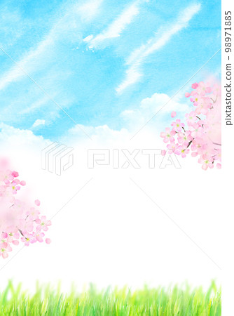 藍天、櫻花和佈告欄水彩插圖 藍天、櫻花和佈告欄水彩插圖 98971885