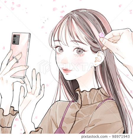 拍與智能手機的婦女一張照片 98971943