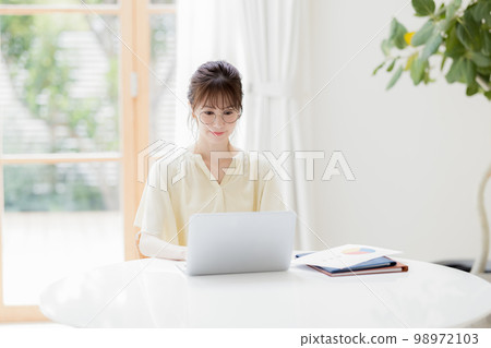 遠程辦公 在電腦前工作的女性 遠程辦公 在電腦前工作的女性 98972103