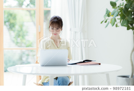 Telework A woman working on a computer 98972181