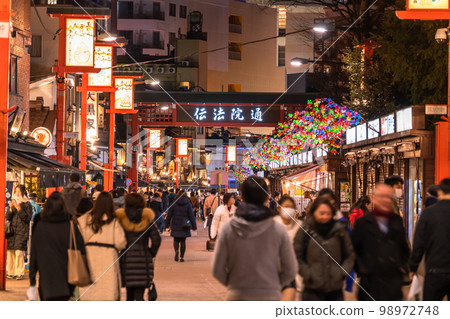 "Tokyo" Asakusa at night, bustling Denboin Street 98972748