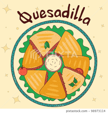 Mexican traditional food. Quesadilla. Vector illustration in hand drawn style 98973114