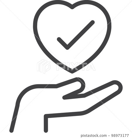 heart with check mark above on hand, simple line transparent icon heart with check mark above on hand, simple line transparent icon 98973177