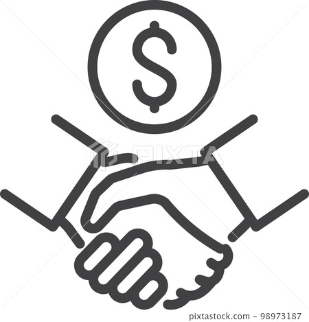 hand shake and money coin above, business partnership, simple line transparent icon hand shake and money coin above, business partnership, simple line transparent icon 98973187