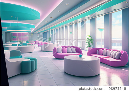 機場休息室的建築透視柔和的彩色 AI 圖像 98973246