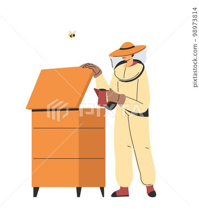 Apiarist by beehive, production of organic honey Apiarist by beehive, production of organic honey 98973814