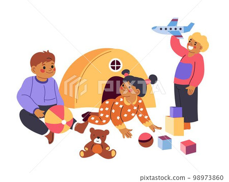 Children playing toys and communicating, vector 98973860