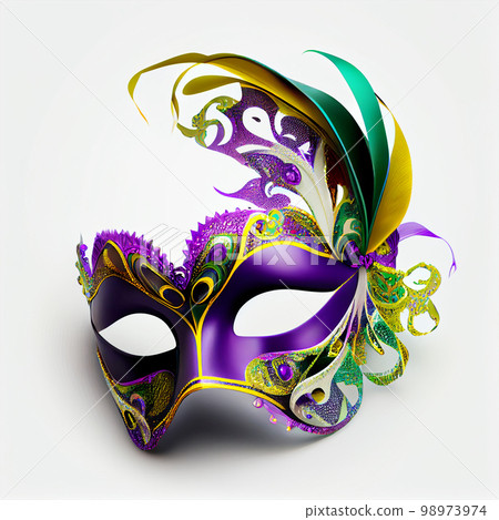 Mardi gras party decor. Carnival mask and beads. generative ai 98973974