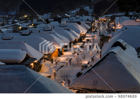 Snowy Ouchi-juku Snow Festival Townscape with Snow Lanterns Shimogo Town, Fukushima Prefecture 98974689