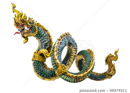 King of naga, naka  Thailand dragon or serpent king on white background 98974911
