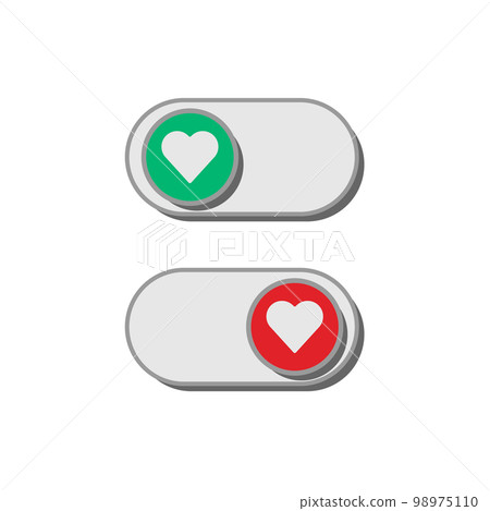 Heart shaped green agree and red disagree signs. Button decision. 98975110