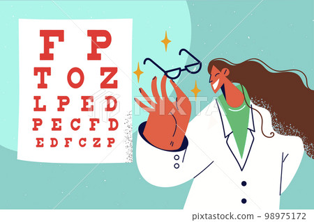 Smiling oculist with glasses in hospital  98975172