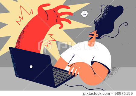 Huge hand appear from laptop Huge hand appear from laptop 98975199