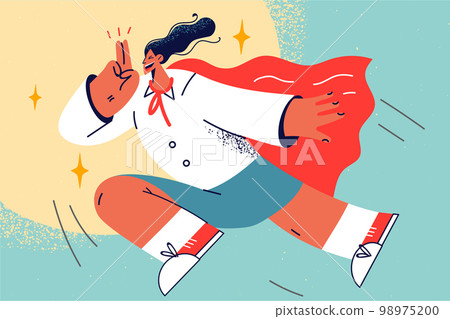 Motivated businesswoman in superhero costume strive for achievement Motivated businesswoman in superhero costume strive for achievement 98975200