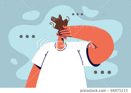 Man cover eyes avoid seeing things 98975215