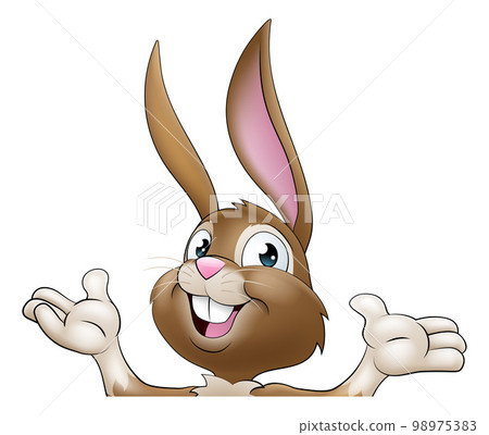 Easter Bunny Rabbit Cartoon Character Peeking Sign Easter Bunny Rabbit Cartoon Character Peeking Sign 98975383
