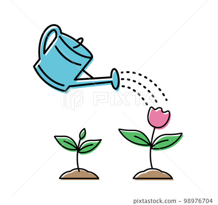 Watering a watering can flower. Concept of plant growth. Thin line icon. 98976704