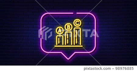 Neon light speech bubble. Graph line icon. Column chart sign. Ab test diagram symbol. Neon light background. Graph chart glow line. Brick wall banner. Vector Neon light speech bubble. Graph line icon. Column chart sign. Ab test diagram symbol. Neon light background. Graph chart glow line. Brick wall banner. Vector 98976885