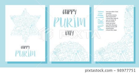 Happy Purim day greeting cards set Happy Purim day greeting cards set 98977751