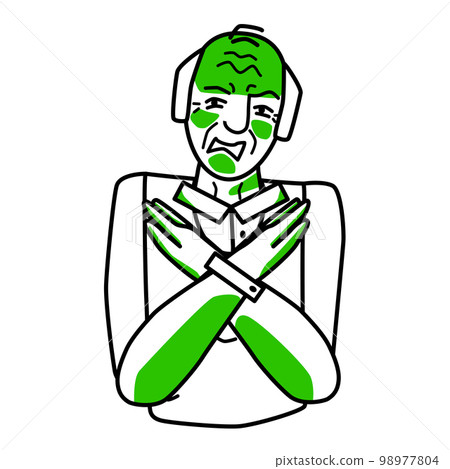 Elderly man with emotion of disgust. Disgusted half body grandfather drawing. Old aged pensioner in a negative mood. 98977804