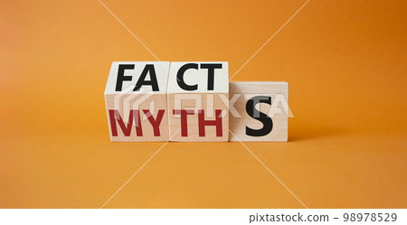 Facts vs Myths symbol. Wooden cubes with words Myths and Facts. Beautiful orange background. Business and Facts vs Myths concept. Copy space Facts vs Myths symbol. Wooden cubes with words Myths and Facts. Beautiful orange background. Business and Facts vs Myths concept. Copy space 98978529
