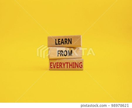 Learn from Everything symbol. Concept words Learn from Everything on wooden blocks. Beautiful yellow background. Business and Learn from Everything concept. Copy space. Learn from Everything symbol. Concept words Learn from Everything on wooden blocks. Beautiful yellow background. Business and Learn from Everything concept. Copy space. 98978621