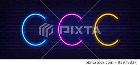 Initial letter C icon. Neon light line effect. Line typography character sign. Large first font letter. Glowing neon light element. Letter C glow 3d line. Brick wall banner. Vector Initial letter C icon. Neon light line effect. Line typography character sign. Large first font letter. Glowing neon light element. Letter C glow 3d line. Brick wall banner. Vector 98978837