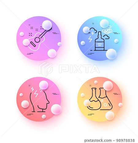 Stress, Guitar and Alcohol addiction minimal line icons. 3d spheres or balls buttons. Chemistry lab icons. For web, application, printing. Mind anxiety, Acoustic instrument, Confused mind. Vector Stress, Guitar and Alcohol addiction minimal line icons. 3d spheres or balls buttons. Chemistry lab icons. For web, application, printing. Mind anxiety, Acoustic instrument, Confused mind. Vector 98978838