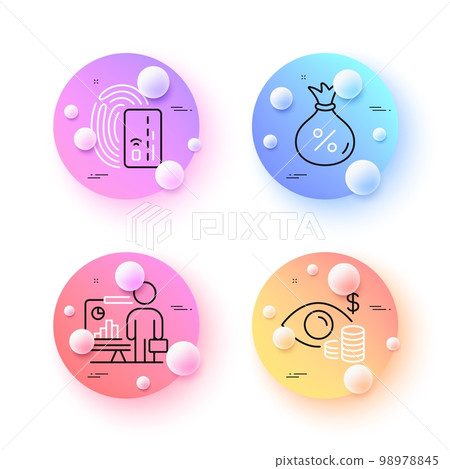 Business vision, Card and Loan minimal line icons. 3d spheres or balls buttons. Teacher icons. For web, application, printing. Marketing mission, Bank payment, Money bag. Conference. Vector Business vision, Card and Loan minimal line icons. 3d spheres or balls buttons. Teacher icons. For web, application, printing. Marketing mission, Bank payment, Money bag. Conference. Vector 98978845