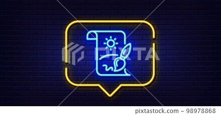Neon light speech bubble. Creative painting brush line icon. Creativity sign. Graphic art symbol. Neon light background. Creative painting glow line. Brick wall banner. Vector Neon light speech bubble. Creative painting brush line icon. Creativity sign. Graphic art symbol. Neon light background. Creative painting glow line. Brick wall banner. Vector 98978868